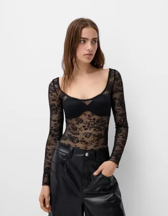 Långärmad svart spets Disney Bambi bodysuit