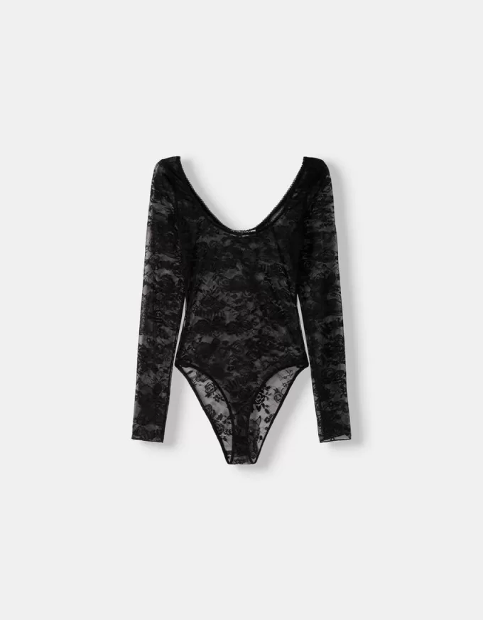 Långärmad svart spets Disney Bambi bodysuit