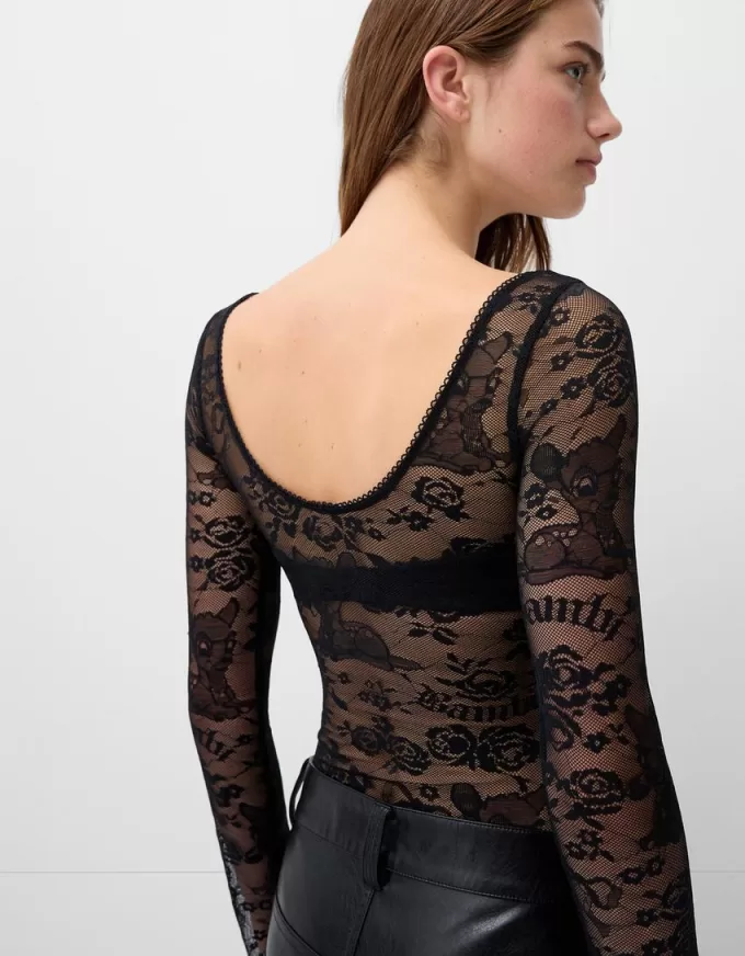 Långärmad svart spets Disney Bambi bodysuit