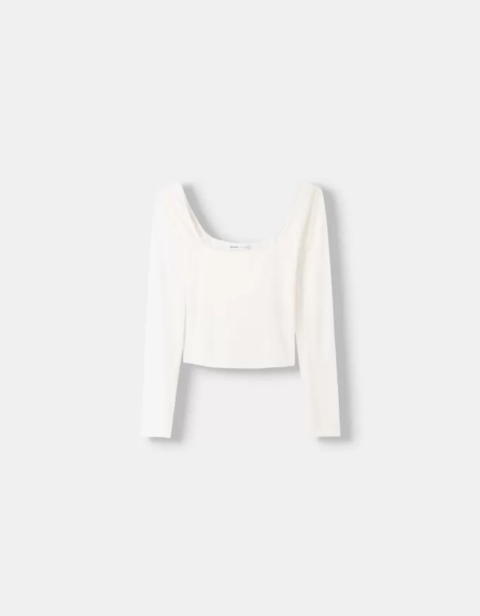 Långärmad t-shirt med fyrkantig halsringning Långärmad t-shirt med fyrkantig halsringning