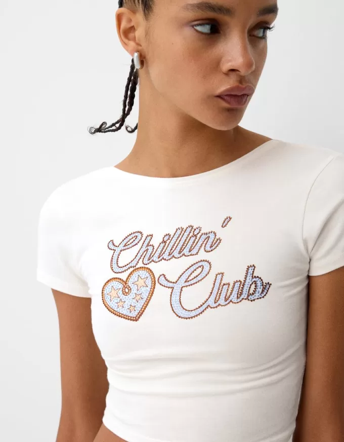 Öppen rygg T-shirt med strass