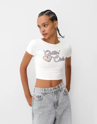 Öppen rygg T-shirt med strass
