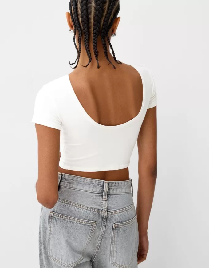 Öppen rygg T-shirt med strass
