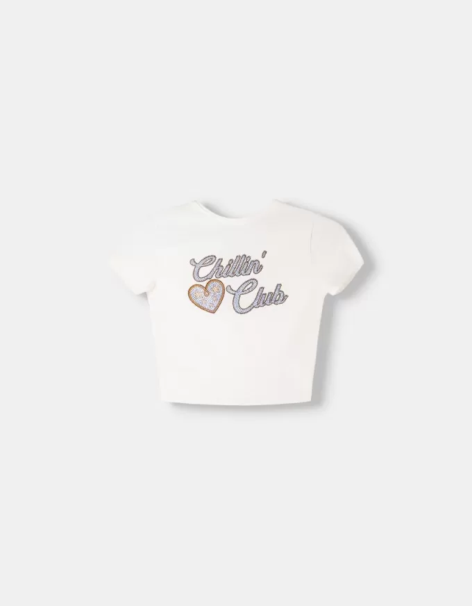 Öppen rygg T-shirt med strass