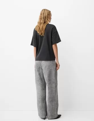 Oversize rhinestone kortärmad T-shirt