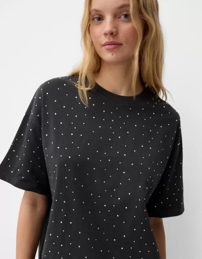 Oversize rhinestone kortärmad T-shirt Oversize rhinestone kortärmad T-shirt