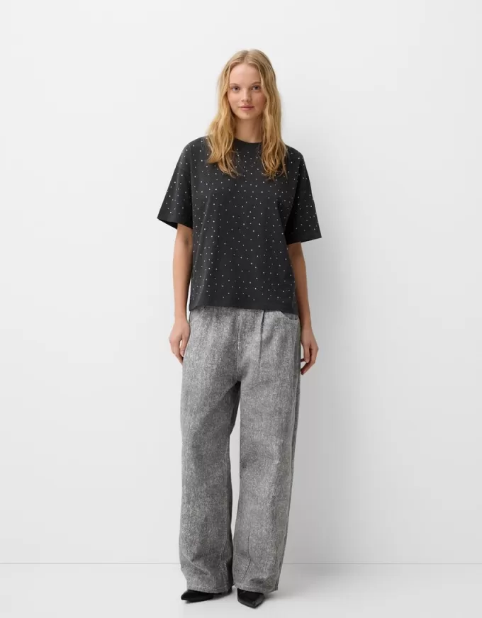 Oversize rhinestone kortärmad T-shirt Oversize rhinestone kortärmad T-shirt