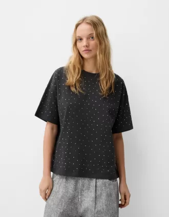 Oversize rhinestone kortärmad T-shirt