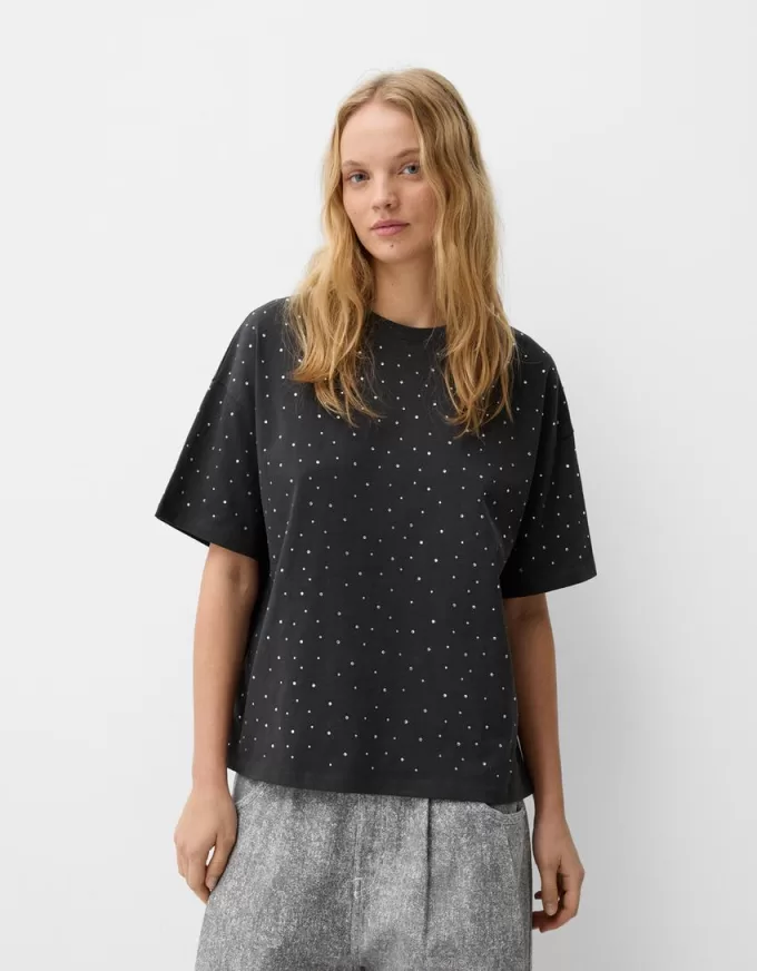 Oversize rhinestone kortärmad T-shirt Oversize rhinestone kortärmad T-shirt
