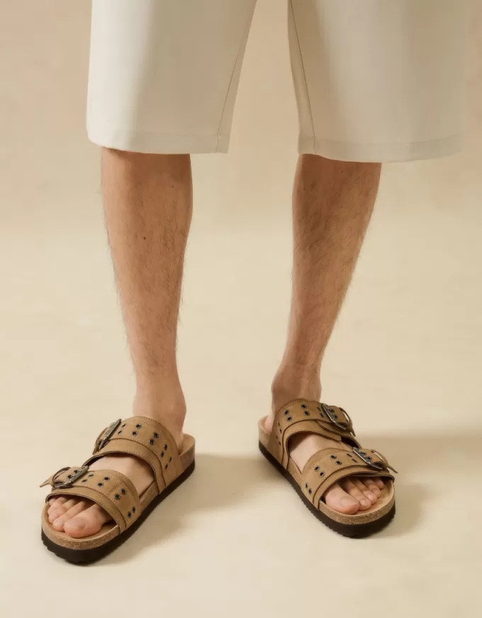 Platta sandaler med spännade läder Platta sandaler med spännade läder