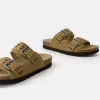 Platta sandaler med spännade läder Platta sandaler med spännade läder