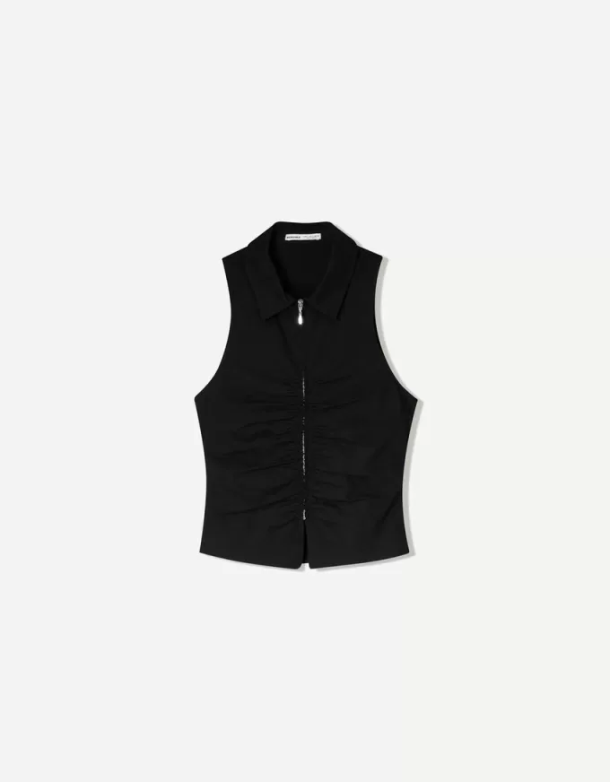 Poplin topp med dragkedja