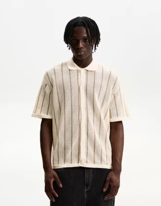 Randig texturerad kortärmad skjorta Randig texturerad kortärmad skjorta