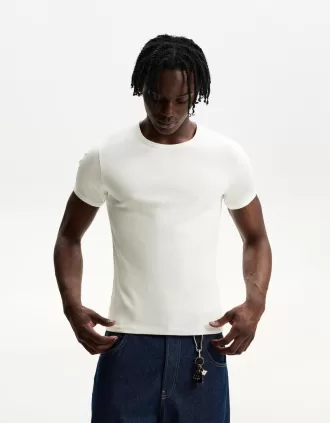 Ribbstickad kortärmad T-shirt