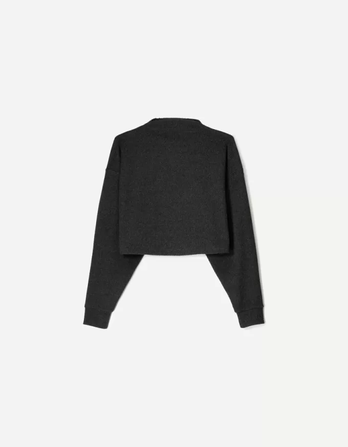 Ribbstickad mjuk tröja med hög hals