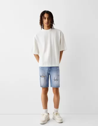 Rippade denim bermudashorts