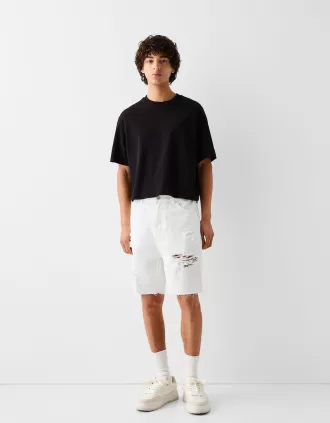 Rippade denim bermudashorts