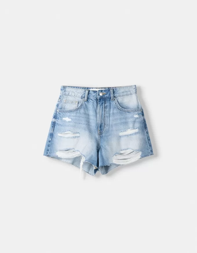 Rippade jeansshorts