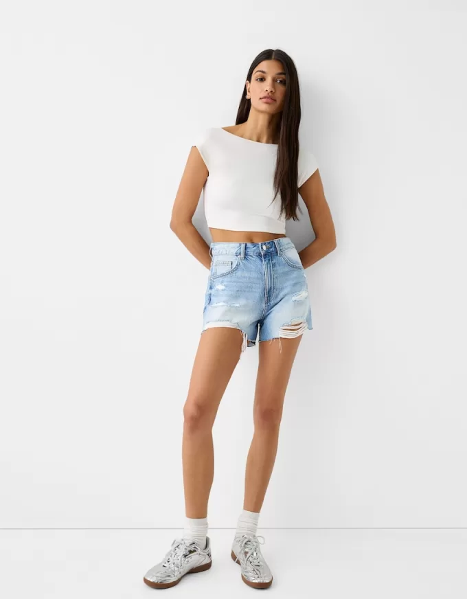 Rippade jeansshorts
