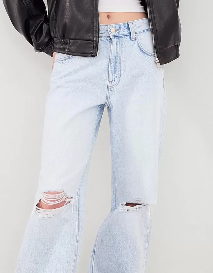 Slitna 90-talsjeans med vida ben Slitna 90-talsjeans med vida ben