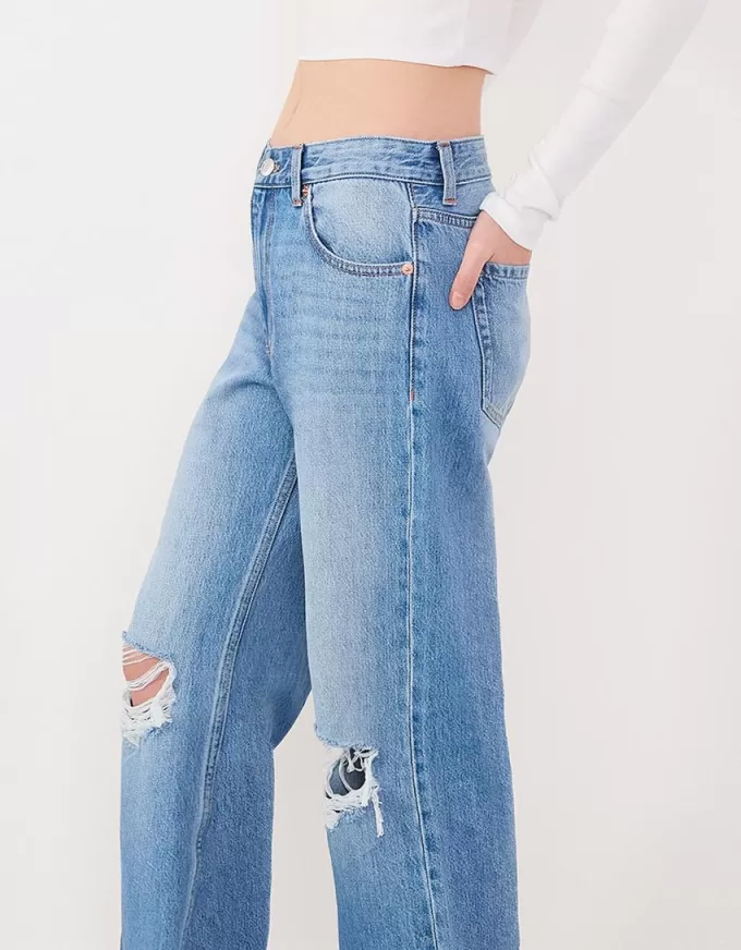 Slitna 90-talsjeans med vida ben Slitna 90-talsjeans med vida ben