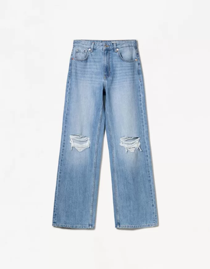 Slitna 90-talsjeans med vida ben Slitna 90-talsjeans med vida ben