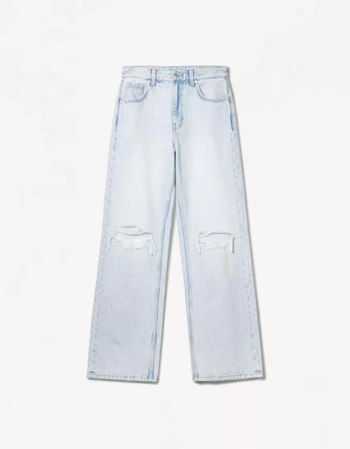 Slitna 90-talsjeans med vida ben Slitna 90-talsjeans med vida ben