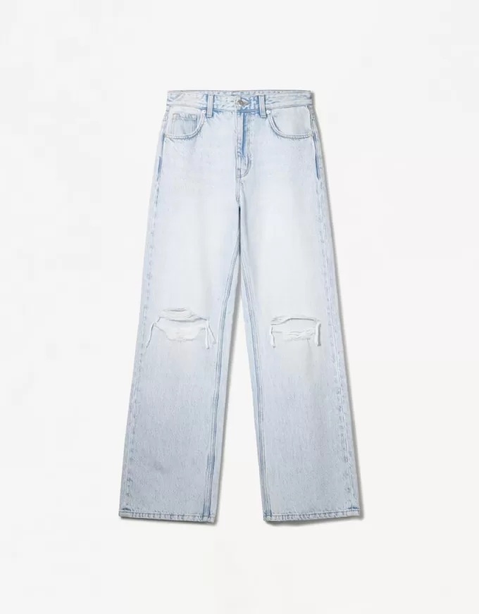 Slitna 90-talsjeans med vida ben Slitna 90-talsjeans med vida ben