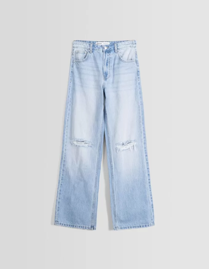 Slitna 90-talsjeans med vida ben Slitna 90-talsjeans med vida ben