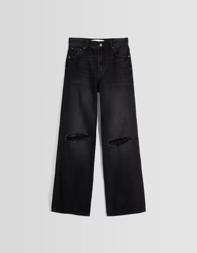 Slitna 90-talsjeans med vida ben Slitna 90-talsjeans med vida ben