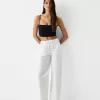 Straight fit bomullsbyxor med ribbad midja