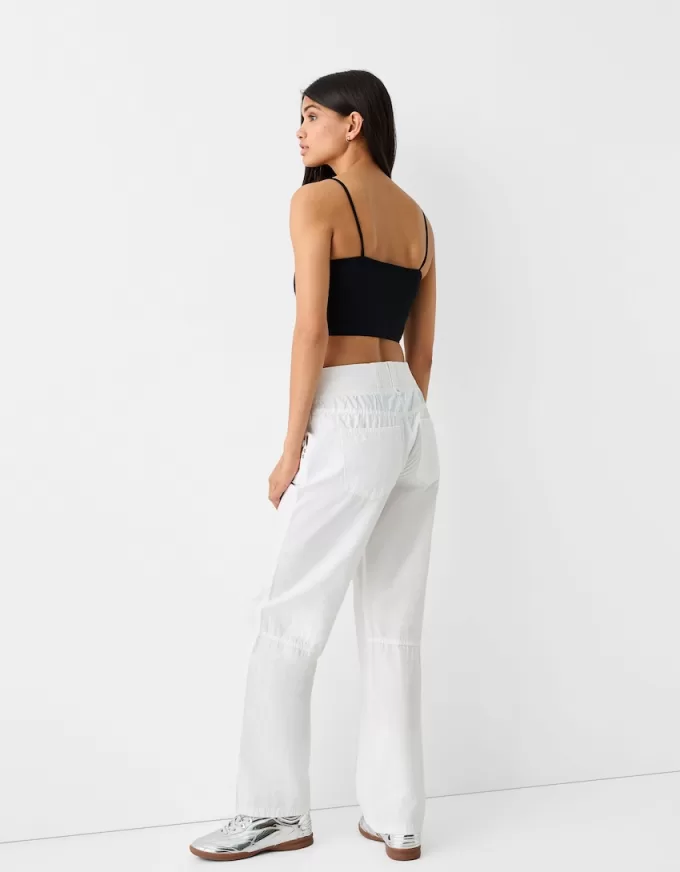 Straight fit bomullsbyxor med ribbad midja