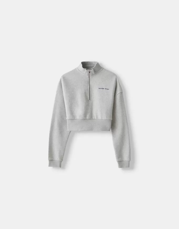 Sweatshirt med dragkedja med broderi Sweatshirt med dragkedja med broderi