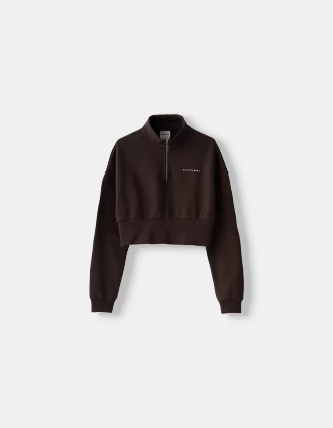 Sweatshirt med dragkedja med broderi Sweatshirt med dragkedja med broderi