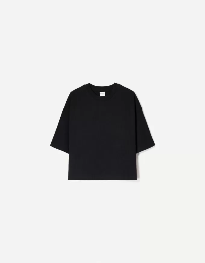 T-shirt med kort ärm och kortärmad passform i kraftig bomull T-shirt med kort ärm och kortärmad passform i kraftig bomull