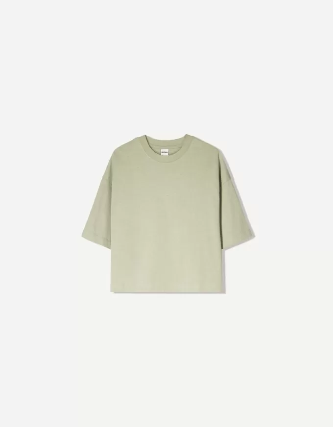 T-shirt med kort ärm och kortärmad passform i kraftig bomull T-shirt med kort ärm och kortärmad passform i kraftig bomull