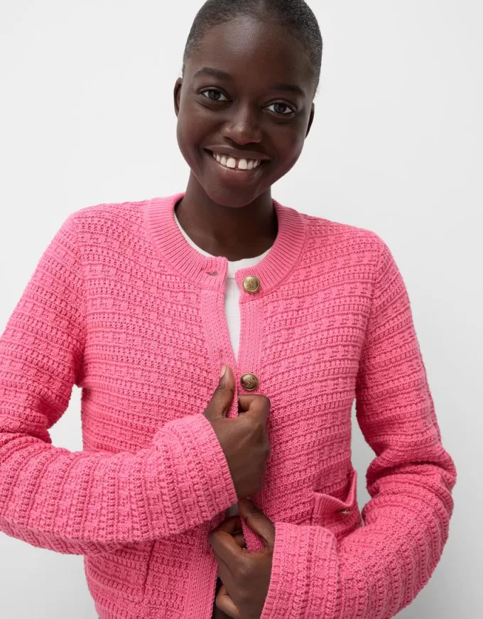 Texturerad cardigan med rund hals Texturerad cardigan med rund hals