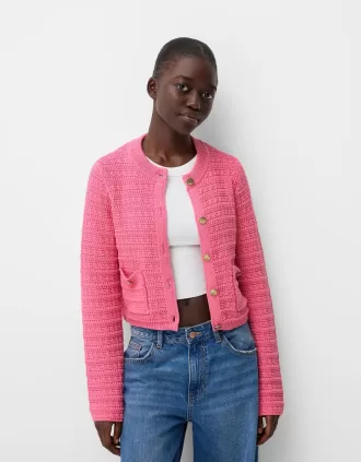 Texturerad cardigan med rund hals