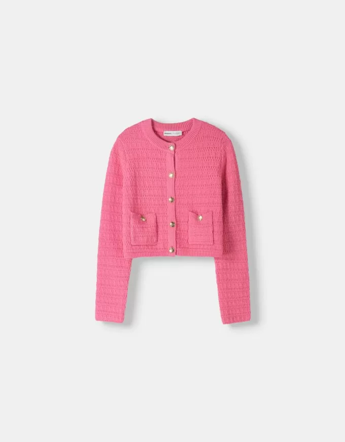 Texturerad cardigan med rund hals Texturerad cardigan med rund hals