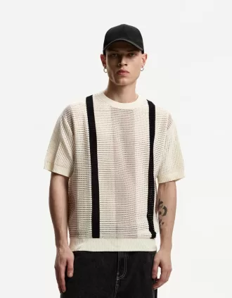 Texturerad randig kortärmad T-shirt