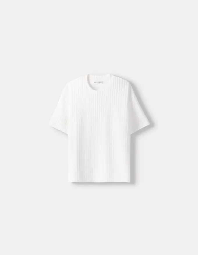 Texturerad randig kortärmad T-shirt Texturerad randig kortärmad T-shirt