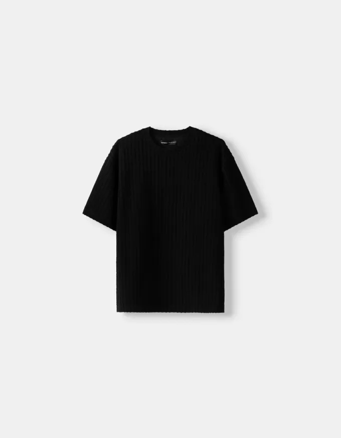 Texturerad randig kortärmad T-shirt Texturerad randig kortärmad T-shirt