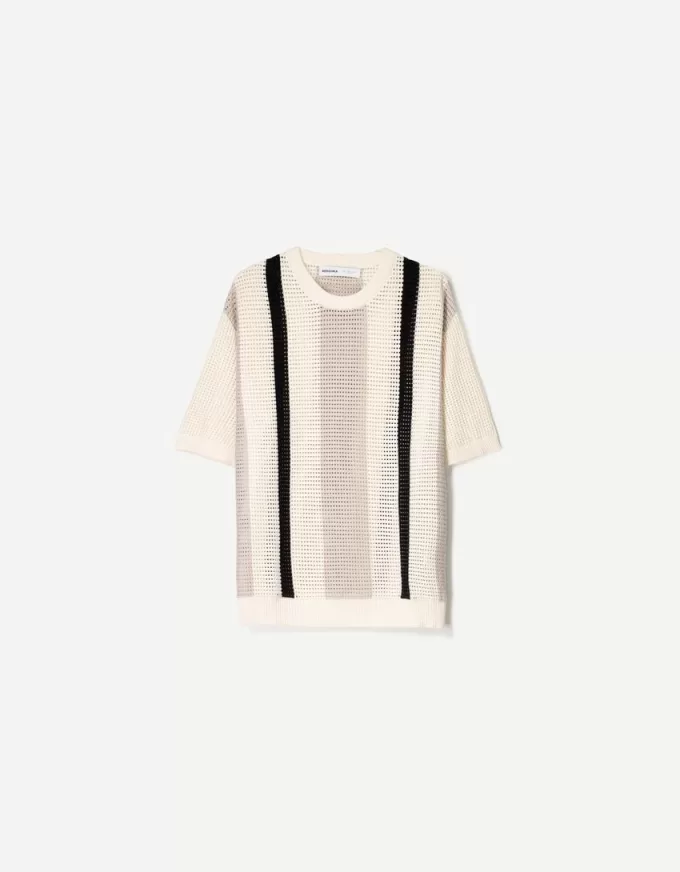 Texturerad randig kortärmad T-shirt Texturerad randig kortärmad T-shirt
