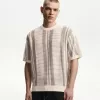 Texturerad randig kortärmad T-shirt Texturerad randig kortärmad T-shirt