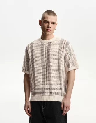 Texturerad randig kortärmad T-shirt