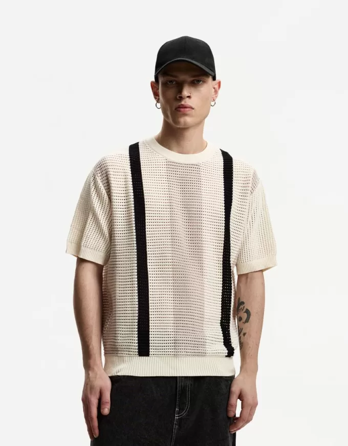 Texturerad randig kortärmad T-shirt Texturerad randig kortärmad T-shirt