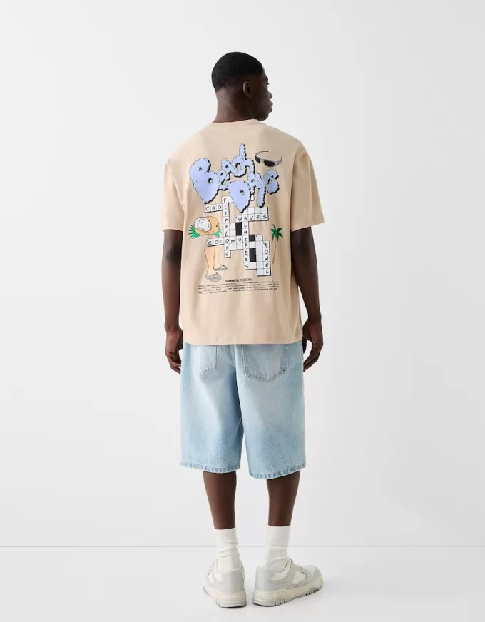 Tryckt boxy-fit kortärmad T-shirt Tryckt boxy-fit kortärmad T-shirt
