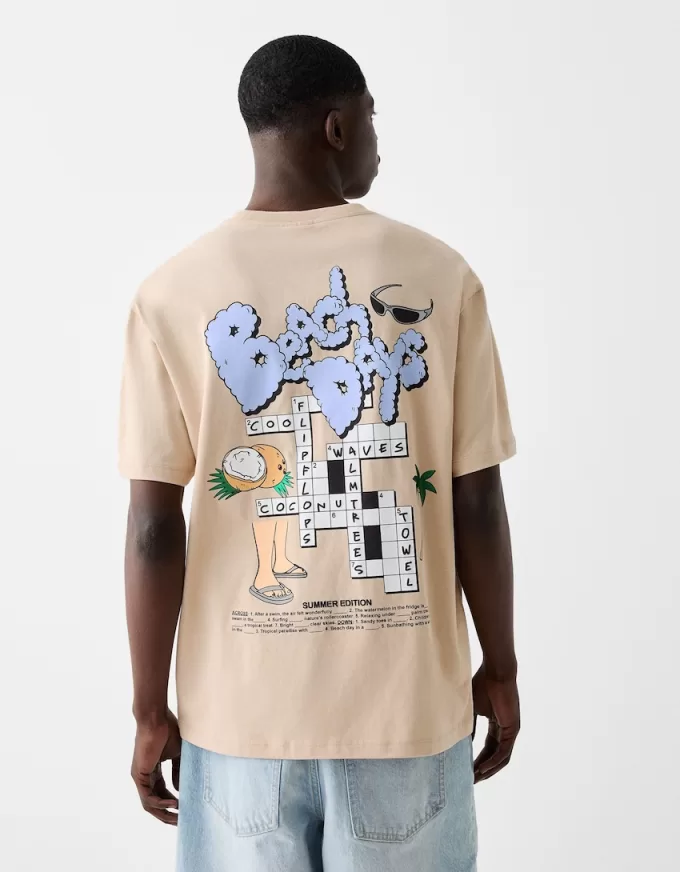 Tryckt boxy-fit kortärmad T-shirt Tryckt boxy-fit kortärmad T-shirt