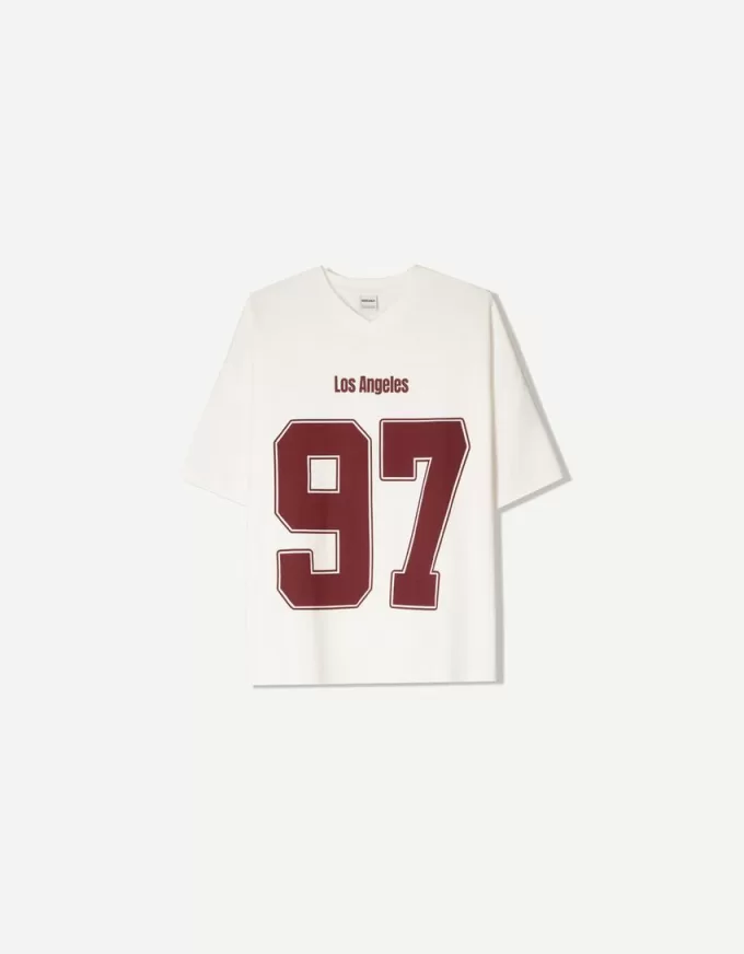 Tryckt kortärmad T-shirt med V-ringad