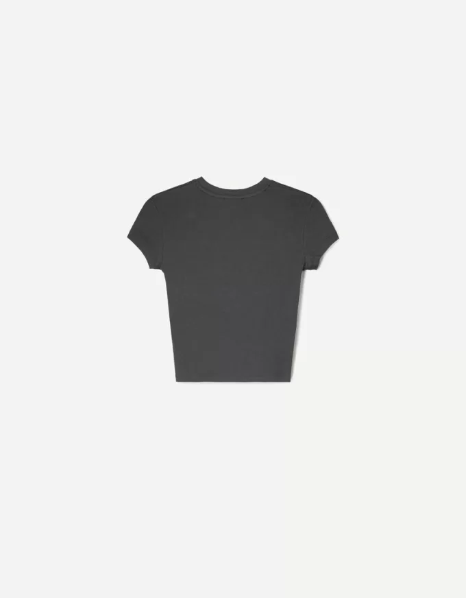 Tryckt kortärmad T-shirt med rynkning